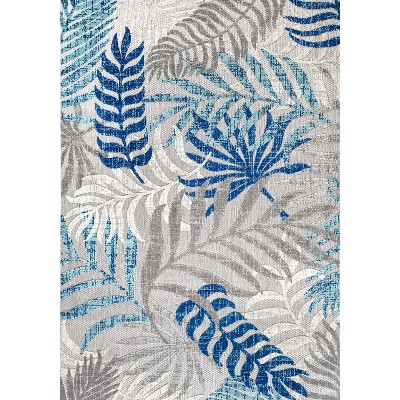 Gray and Blue Rectangular Synthetic Flat Woven Reversible Rug