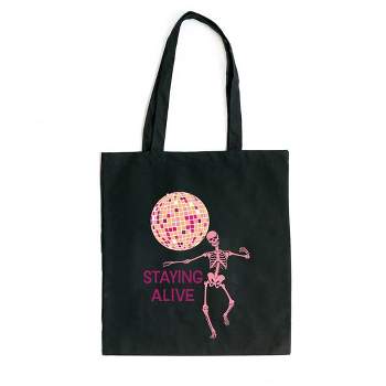 City Creek Prints Staying Alive Disco Ball Canvas Tote Bag - 15x16 - Natural