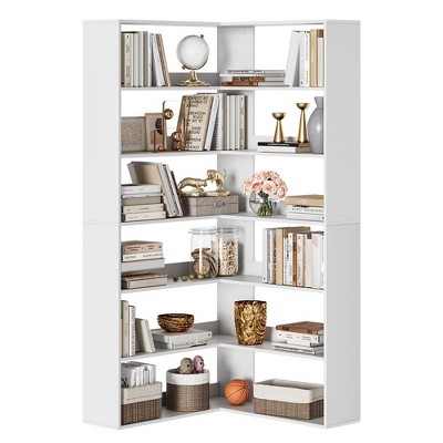 6-Tier Corner Bookshelf with Baffles, Industrial Large Corner Etagere Bookcase, L-Shaped Tall Corner Bookcase