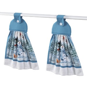 Collections Etc Winter Woodland Snowman Kitchen Appliance Towels - Set of 2 Blue - 1 of 3