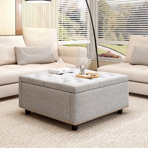 32" Square Storage Bench, Leather Lift-Top Ottoman Cube Bench, Coffee Table Ottoman With Large Storage Space,  Storage Coffee Table For Living Room - 1 of 4
