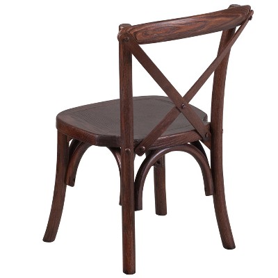 Mahogany Wood Cross Back Kids Chair with Curved Lines