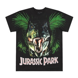 Jurassic Park Big Print T-Rex Adult Black Crew Neck Short Sleeve T-shirt - 1 of 2