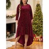 Agnes Orinda Women's Plus Size Mermaid Round Neck High Low Hem Maxi Velvet Formal Dresses - 3 of 4