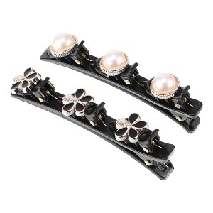 Unique Bargains Women's Cute Flower Pearl Hair Clips 3.66"x0.43"x1.26" Black 2 Pcs - 1 of 4