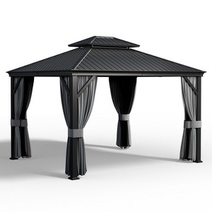 Pamapic 10 ft. x 12 ft. Metal Hardtop Gazebo with Curtains - 1 of 4