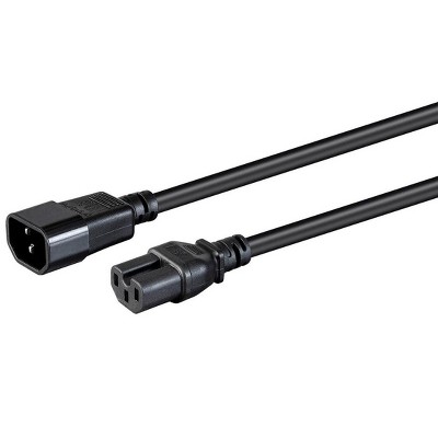 Monoprice Heavy Duty Power Cable - 1 Feet - Black, IEC 60320 C14 to IEC 60320 C15, 14AWG, 15A, SJT, 100-250V, For Powering Computers, Monitors