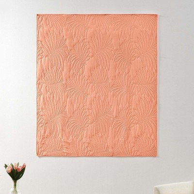 Palm Coast Coral and White Reversible Cotton Throw Blanket