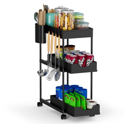 Fortune Candy 3-Tier Plastic Rolling Storage Cart with 4 Universal Wheels Cabinet