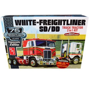 Skill 3 Model Kit White Freightliner SD/DD Truck 2 in 1 Kit w/Display Base "75th Anniversary" 1/25 Scale Model by AMT - 1 of 4