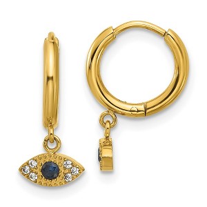 Chisel Stainless Steel Yellow IP-plated Blue and White Zircon Evil Eye Dangle Hinged Hoop Earrings - 1 of 4