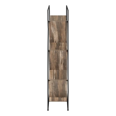 Brown Reclaimed Wood-Look 5-Tier Bookshelf with Black Metal Frame