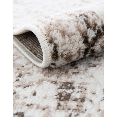 Beige and Gray Floral Motif Synthetic Area Rug