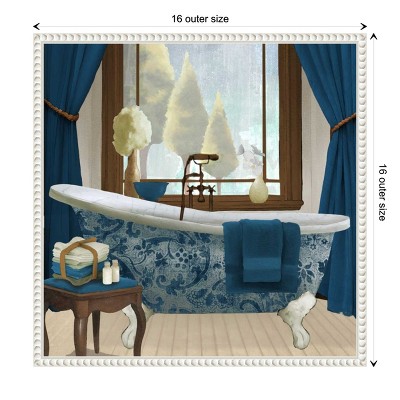 Blue and White French Provincial Canvas Bath Print with Beaded Frame