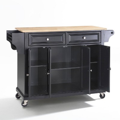 Black Granite Top Kitchen Cart with Storage and Spice Rack