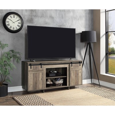 Gray Rustic Oak 60" TV Stand with Barn Doors