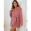 cheibear Women's Winter Fuzzy Belted Hooded Flannel Plush Bath Robe with Pockets - 2 of 4
