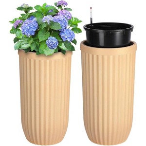31 Inch Tall Planters Set of 2 Tall Fluted Planter, Outdoor Self Watering Pots with Water Level Monitor for Indoor Outdoor Plants,White - 1 of 4