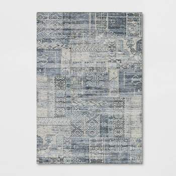 7'x10' Marshall Distressed Patchwork Printed Rug Blue - Threshold™