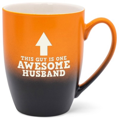 Elanze Designs This Guy Is One Awesome Husband Two Toned Ombre Matte Orange and Black 12 ounce Ceramic Stoneware Coffee Cup Mug