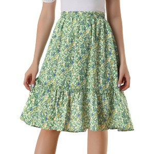 INSPIRE CHIC Women's Ruffle Hem Elastic Waist Flowy A-Line Swing Floral Midi Skirt - 1 of 4