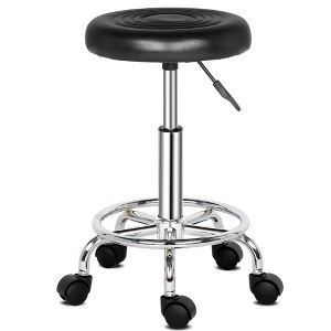 PU Leather Modern Round Rolling Stool with Footrest Height Adjustable Spa Drafting Salon Tattoo Work Massage Stools Task Chair Small (Black) - 1 of 4