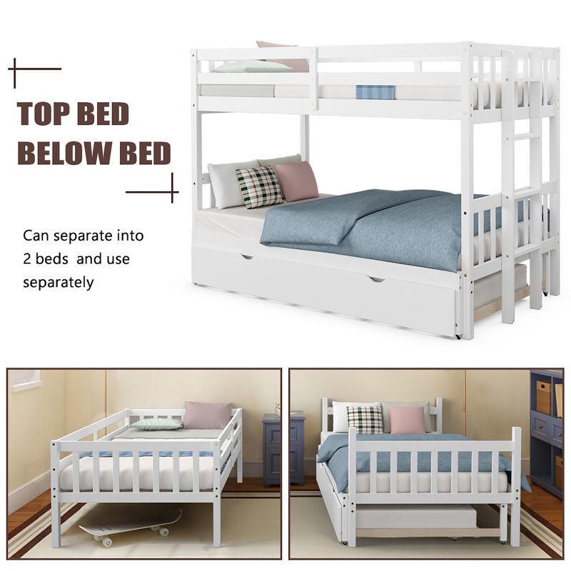 Costway Twin Over Twin Pull-Out Bunk Bed with Trundle Wooden Ladder White\Espresso, 5 of 11