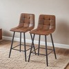 Set of 2 Metal Frame Legs Brown Barstool, With Pu Leather Tuftied Cushion Barstool - Leovsnove - 2 of 4