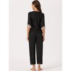 cheibear Women's Satin Half Sleeve Lace Trim Top with Long Pants 2 Piece Sleepwear Sets - 3 of 4
