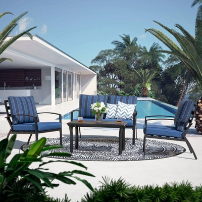 4pc Outdoor Aluminum Sofa Set - Black/Blue - Nuu Garden