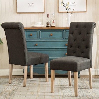 Elegant Gray Linen Upholstered Parsons Side Chair Set