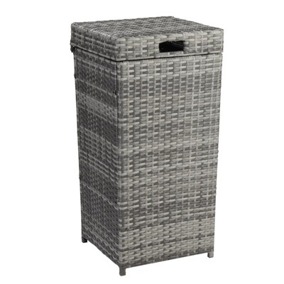 LunaLulinlk With Top Cover Iron Frame Rattan Trash Can Gary Gradient