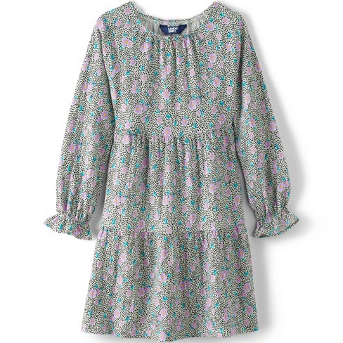 Lands End Kids Plus Long Sleeve Tiered Knit Dress X large Ivory Dots And Florals Target