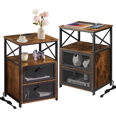VECELO 1/2 Pcs Nightstands with USB Ports and Outlets, Modern Bedside End Tables Night Stands with Drawer and Storage Shelf