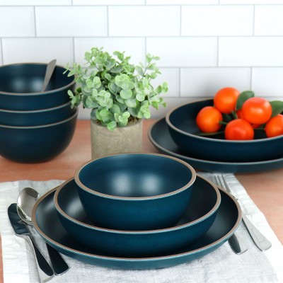 Matte Teal Melamine 12-Piece Dinnerware Set for 4