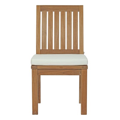Natural Teak Armless Outdoor Dining Chair with White Cushion