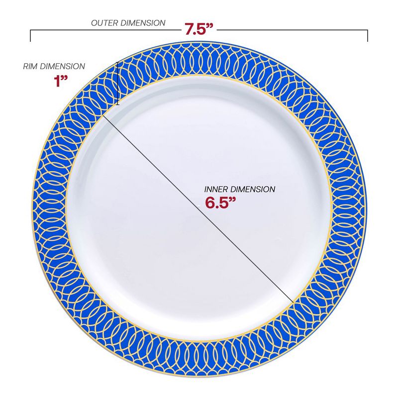 Smarty Had A Party 7.5" White with Gold Spiral on Blue Rim Plastic Appetizer/Salad Plates (120 plates), 2 of 7