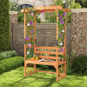 Patio Garden Arbor with Pergola Bench 2 Trellises for Climbing Plants Vines Grapes - 1 of 4