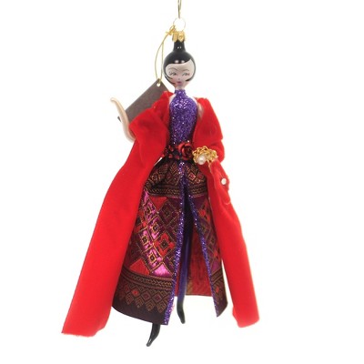 Italian Ornaments 7.25" Sandra Purple Pants/Red Scarf Italian Ornament Diva Lady  -  Tree Ornaments