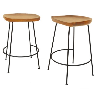 Carolina Living 24.5" Bryson Counter Height Barstool Natural/Black: Set of 2, Metal Frame, Fixed Height