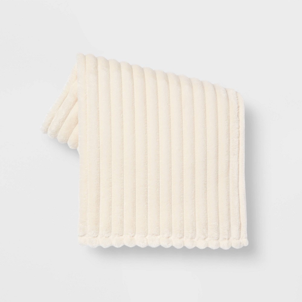 Photos - Duvet Ribbed Plush Throw Blanket White - Room Essentials™