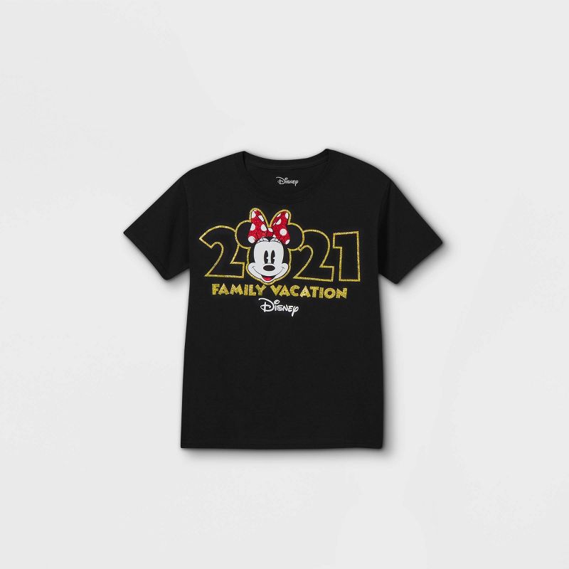 Girls' Disney Minnie Mouse 'Family Vacation 2021' Short Sleeve Graphic T-Shirt - Black, 1 of 3
