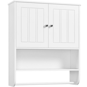 Yaheetech Bathroom Wall Cabinet with Towel Bar, Double Doors and Adjustable Shelf for Living Room, Laundry Room, Mudroom, White - 1 of 4