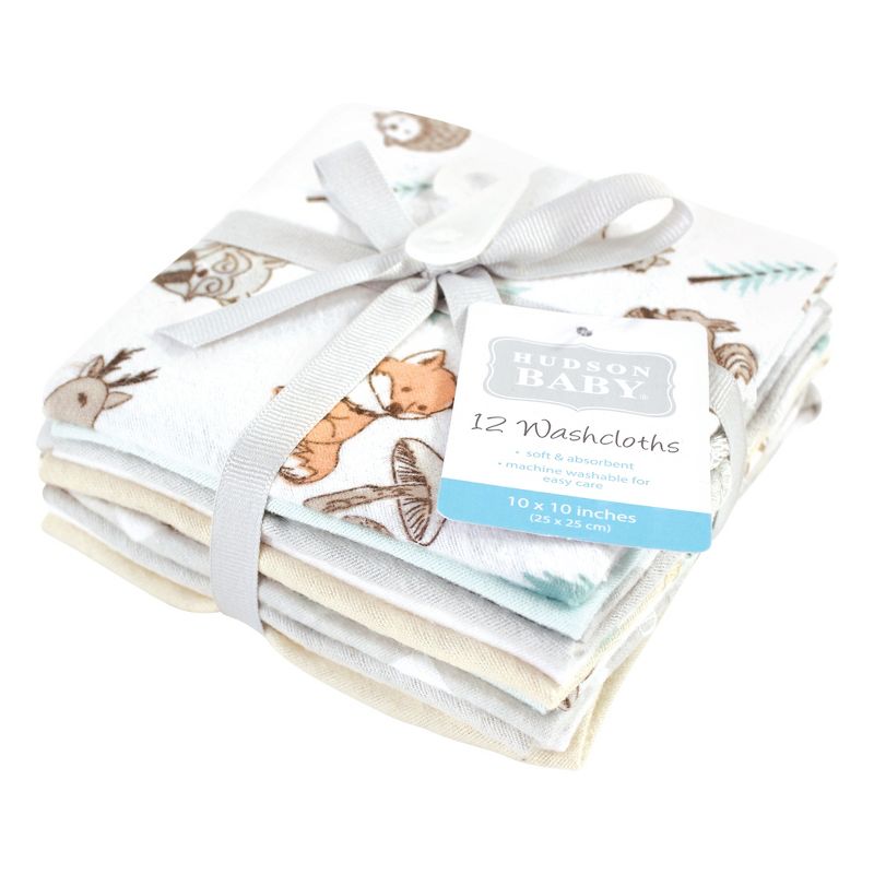 Hudson Baby Flannel Washcloths, Neutral Woodland Pals 12Pk, One Size, 2 of 9