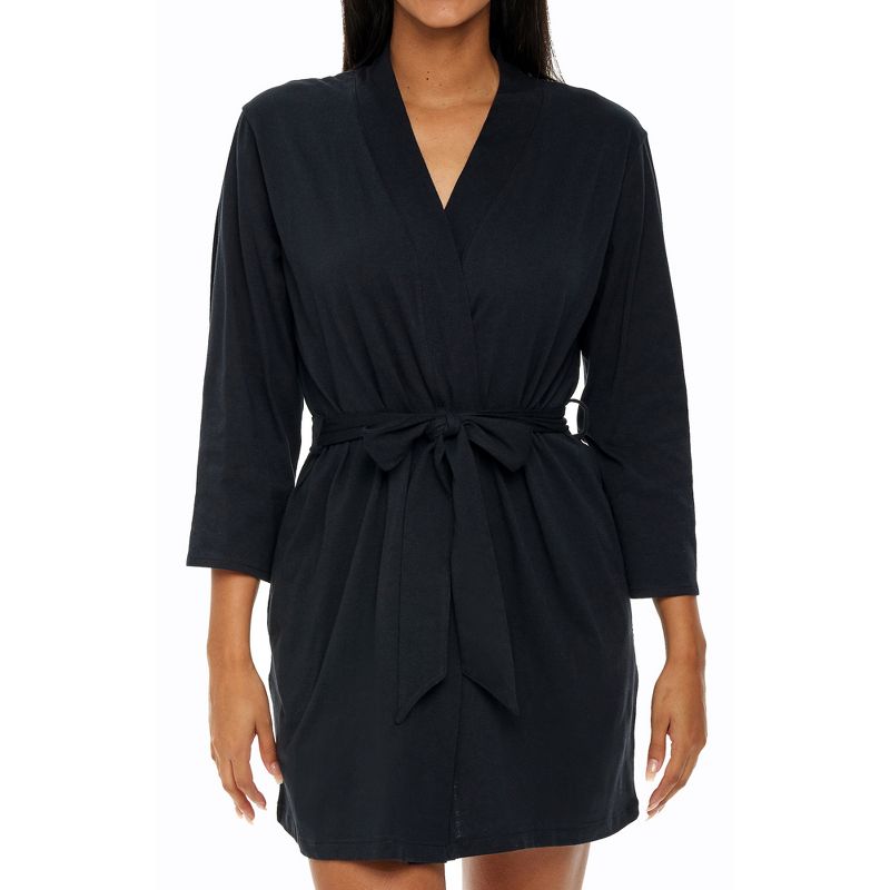 Women's Soft Cotton Knit Jersey Lounge Robe with Pockets, Short Bathrobe, 1 of 7