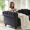 63.5" Velvet Modern Chesterfield Sofa with Button Tufted and Nail-Trimmed Arms, Includes 2 Cushions, Upholstered Fabric with Wood Legs for Living Room - 3 of 4