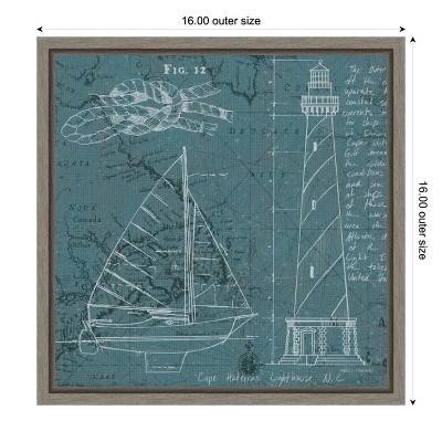 Coastal Blueprint III Blue Canvas Print with Grey Polystyrene Frame