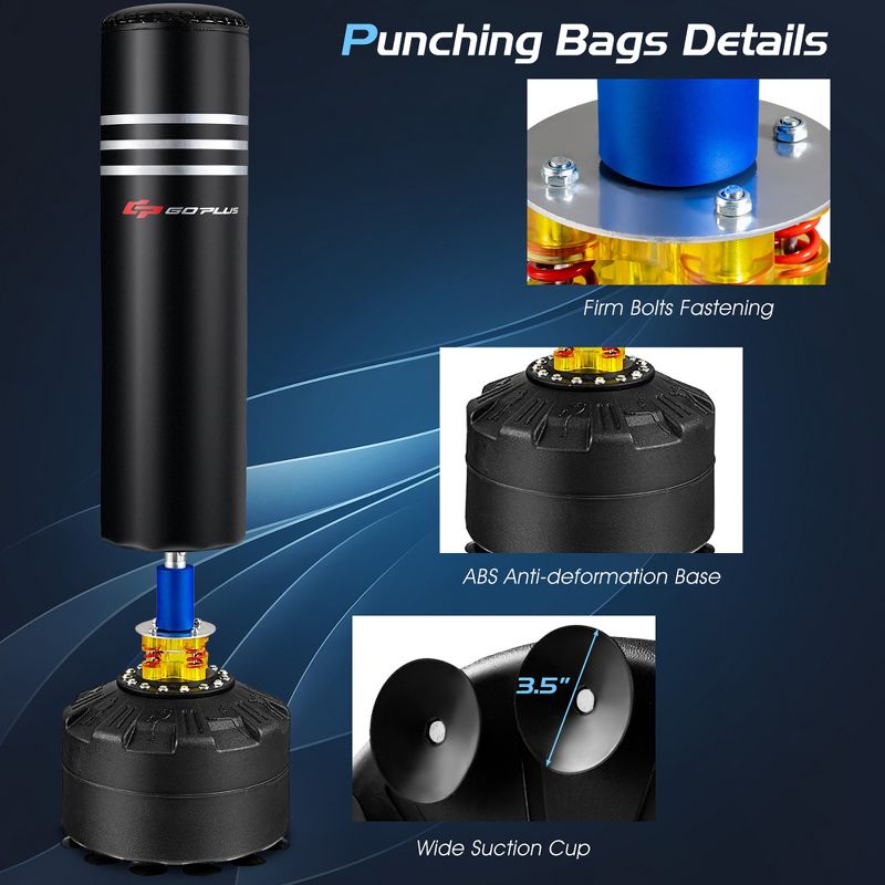 Costway 70'' 220Lbs Freestanding Punching Boxing Bag w/12 Suction Cup Base Shock Absorber, 5 of 11