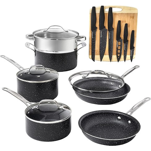 Granitestone 15 Piece Pots and Pans Set - Nonstick Ceramic Cookware, Frying  Pans, Pot Set, Induction and Dishwasher Safe - Black