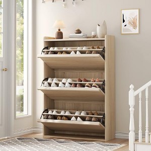 Garvee Shoe Cabinet with Flip Drawers, Wooden Shoe Organizer